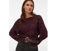 Strickpullover VERO MODA "VMLEILANI STITCH LS BOATNECK PULLOVER", Damen, Gr. XS, rot (winetasting detail:with silber seq), Strick, Obermaterial: 68% Polyester, 32% Polyacryl, Glitzermuster, regular fi