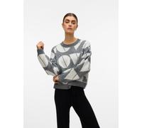 Strickpullover VERO MODA "VMLOVE LS O-NECK PULLOVER BOO", Damen, Gr. S, medium grau melange detail:with birch solid, Strick, Obermaterial: 52% Polyester, 40% Polyacryl, 5% Wolle, 3% Elasthan, gemuster
