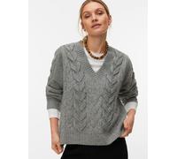 Strickpullover VERO MODA "VMMARLA LS V-NECK PULLOVER BOO", Damen, Gr. M, grau (medium grau melange), Strick, Obermaterial: 78% Polyester, 8% Nylon, 8% Polyacryl, 6% Wolle, unifarben, normal, V-Ausschn