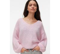 Strickpullover VERO MODA "VMMAYBE LS 2WAY V-NECK PULLOVER NOOS", Damen, Gr. L, parfait pink, Strick, Obermaterial: 100% Polyester, unifarben, loose fit normal, V-Ausschnitt, Strickbündchen, Pullover S