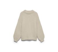 Strickpullover VERO MODA "VMMAYBE LS HIGH NECK PULLOVER NOOS", Damen, Gr. L, beige (oatmeal), Strick, Obermaterial: 100% Polyester, unifarben, normal, Rundhals, Pullover Strickpullover, Kunstfaser (10