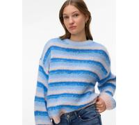 Strickpullover VERO MODA "VMMAYBE STRIPE LS O-NECK PULLOVER NOOS", Damen, Gr. L, blau (cashmere blau stripes:with nebulas blau, alaskan blau, chintz rose, brunnera blau), Strick, Obermaterial: 100% Po