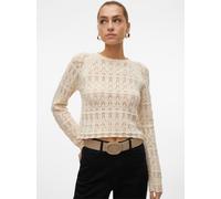 Strickpullover VERO MODA "VMNEWFABIENNE LS O-NECK PULLOVER NOOS", Damen, Gr. M, beige (birch), Strick, Obermaterial: 60% Baumwolle, 40% Polyamid, leicht transparent, unifarben, regular fit taillenlang