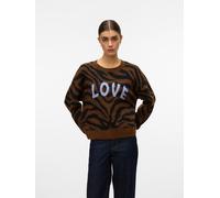 Strickpullover VERO MODA "VMNEWKAI LS O-NECK PULLOVER BOO", Damen, Gr. XS, emperador pattern:with schwarz zebra pattern, baby lavender text, Strick, Obermaterial: 52% Polyester, 40% Polyacryl, 5% Woll