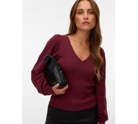 Strickpullover VERO MODA "VMNEWLIMONE LS V-NECK PULLOVER BOO", Damen, Gr. L, rot (windsor wine), Strick, Obermaterial: 52% Viskose, 28% Polyester, 20% Nylon, unifarben, normal, V-Ausschnitt, Pullover