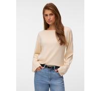 Strickpullover VERO MODA "VMNOMA LS BOATNECK PULLOVER NOOS", Damen, Gr. XL, beige (birch), Strick, Obermaterial: 100% Baumwolle, unifarben, normal, U-Boot-Ausschnitt, Pullover Strickpullover, Baumwoll