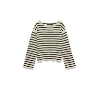Strickpullover VERO MODA "VMNOMA LS BOATNECK PULLOVER NOOS", Damen, Gr. XS, schwarz-weiß (birch stripes:schwarz), Strick, Obermaterial: 100% Baumwolle, gestreift, normal, U-Boot-Ausschnitt, Pullover S