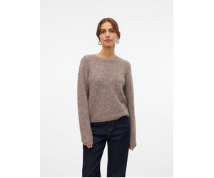 Strickpullover VERO MODA "VMNOVAH LS O-NECK PULLOVER GA NOOS", Damen, Gr. XL, braun (braun lentil detail:melange), Strick, Obermaterial: 70% Polyester, 21% Nylon, 8% Wolle, 1% Elasthan, meliert, regul