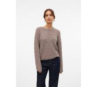 Strickpullover VERO MODA "VMNOVAH LS O-NECK PULLOVER GA NOOS", Damen, Gr. XS, braun (braun lentil detail:melange), Strick, Obermaterial: 70% Polyester, 21% Nylon, 8% Wolle, 1% Elasthan, meliert, regul