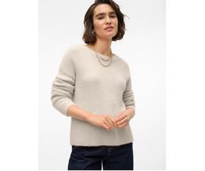 Strickpullover VERO MODA "VMPUFF LS O-NECK PULLOVER BOO", Damen, Gr. L, birch, Strick, Obermaterial: 56% Nylon, 44% Polyacryl, unifarben, regular fit normal, Rundhals, Rippstrickbündchen, Pullover Str