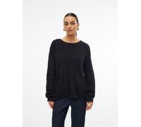 Strickpullover VERO MODA "VMPUFF LS O-NECK PULLOVER BOO", Damen, Gr. S, schwarz, Strick, Obermaterial: 56% Nylon, 44% Polyacryl, unifarben, regular fit normal, Rundhals, Rippstrickbündchen, Pullover S