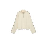 Strickpullover VERO MODA "VMSABA LS HIGHNECK ZIPPER PULLOVER NOOS", Damen, Gr. S, birch detail:schwarz, Strick, Obermaterial: 50% Viskose, 28% Polyester, 22% Nylon, unifarben mit Farbeinsatz, loose fi