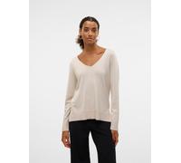VERO MODA Damen Strickpullover Loose fit V-Ausschnitt Langarm gerippte Bündchen, Farben:Sand, Größe:XS