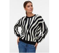 Strickpullover VERO MODA "VMSILJEANIMAL LS O-NCK PULLOVER GA NOOS", Damen, Gr. S, birch pattern:with schwarz zebra pattern, Strick, Obermaterial: 77% Viskose, 23% Polyester, gemustert, regular fit nor