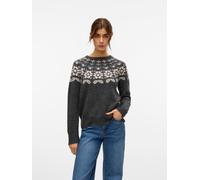 Strickpullover VERO MODA "VMSIMONE LS NORDIC PULLOVER GA REP BOO", Damen, Gr. M, rosa (dunkelgrau melange detail:with birch, rose e, flower opt), Strick, Obermaterial: 53% Polyester, 23% Polyacryl, 16