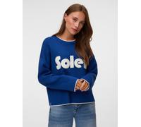 Strickpullover VERO MODA "VMWILLOW FULLNEEDLE LS O-NECK PULLOVER", Damen, Gr. XS, navy peony detail:with birch, Strick, Obermaterial: 77% Viskose, 23% Polyester, bestickt, regular fit normal, Rundhals