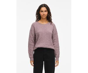 Strickpullover VILA "VILASSIA O-NECK L/S CABEL KNIT TOP -NOOS", Damen, Gr. XXL, toadstool detail:melange, Strick, Obermaterial: 80% Polyester, 17% Polyamid, 3% Elasthan, meliert, regular fit hüftbedec