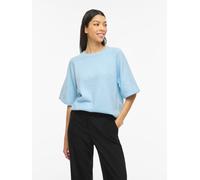 Strickpullover VILA "VILIGA 2/4 O-NECK KNIT TOP - NOOS", Damen, Gr. M, blau (nantucket breeze detail:melange), Strick, Obermaterial: 97% Polyester, 3% Elasthan, meliert, relaxed fit normal, Rundhals,