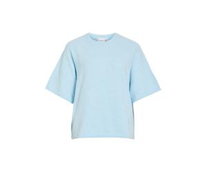 Strickpullover VILA "VILIGA 2/4 O-NECK KNIT TOP - NOOS", Damen, Gr. XS, nantucket breeze detail:melange, Strick, Obermaterial: 97% Polyester, 3% Elasthan, meliert, relaxed fit normal, Rundhals, Pullov