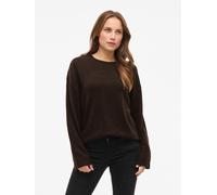 Strickpullover VILA "VILIGA L/S O-NECK KNIT TOP - NOOS", Damen, Gr. S, coffee bean detail:melange, Strick, Obermaterial: 97% Polyester, 3% Elasthan, meliert, relaxed fit normal, Rundhals, Rippbündchen