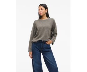 Strickpullover VILA "VILIGA L/S O-NECK KNIT TOP - NOOS", Damen, Gr. S, falcon detail:melange, Strick, Obermaterial: 97% Polyester, 3% Elasthan, meliert, relaxed fit normal, Rundhals, Rippbündchen, Pul