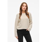 Strickpullover VILA "VILIGA L/S O-NECK KNIT TOP - NOOS", Damen, Gr. XXL, birch detail:melange, Strick, Obermaterial: 97% Polyester, 3% Elasthan, meliert, relaxed fit normal, Rundhals, Rippbündchen, Pu