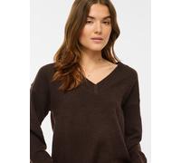 Strickpullover VILA "VILIGA L/S REV V-NECK KNIT TOP - NOOS", Damen, Gr. L, braun (coffee bean detail:melange), Strick, Obermaterial: 97% Polyester, 3% Elasthan, meliert, regular fit normal, V-Ausschni