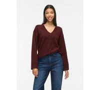 Strickpullover VILA "VILIGA L/S REV V-NECK KNIT TOP - NOOS", Damen, Gr. L, braun (port royale detail:melange), Strick, Obermaterial: 97% Polyester, 3% Elasthan, meliert, regular fit normal, V-Ausschni