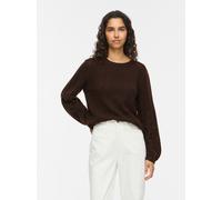 Strickpullover VILA "VILIGA POINTELLE L/S O-NECK TOP -NOOS", Damen, Gr. L, coffee bean detail:melange, Strick, Obermaterial: 97% Polyester, 3% Elasthan, meliert, normal, Rundhals, Pullover Strickpullo