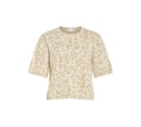 Strickpullover VILA "VIMAYAS O-NECK 2/4 KNIT NOOS", Damen, Gr. L, super light natural melan pattern:leo natural melange, Strick, Obermaterial: 50% Polyester, 30% Viskose, 20% Nylon, regular fit normal
