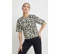 Strickpullover VILA "VIMAYAS O-NECK 2/4 KNIT NOOS", Damen, Gr. XS, super light natural melan pattern:leo schwarz beauty, Strick, Obermaterial: 50% Polyester, 30% Viskose, 20% Nylon, gemustert, regular