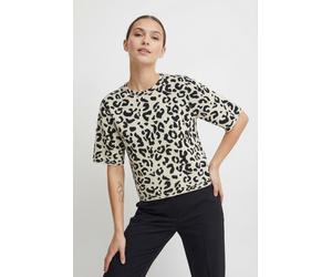 Strickpullover VILA "VIMAYAS O-NECK 2/4 KNIT NOOS", Damen, Gr. XXL, super light natural melan pattern:leo schwarz beauty, Strick, Obermaterial: 50% Polyester, 30% Viskose, 20% Nylon, gemustert, regula