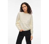 Strickpullover VILA "VIMILOS L/S O-NECK POINTELLE TOP - NOOS", Damen, Gr. XS, beige (whisper weiß), Strick, Obermaterial: 52% Viskose, 28% Polyester, 20% Polyamid, unifarben, regular fit normal, Rundh