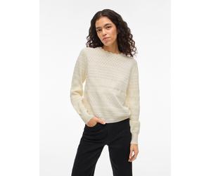 Strickpullover VILA "VIMILOS L/S O-NECK POINTELLE TOP - NOOS", Damen, Gr. XXL, beige (whisper weiß), Strick, Obermaterial: 52% Viskose, 28% Polyester, 20% Polyamid, unifarben, regular fit normal, Rund