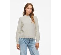 Strickpullover VILA "VINIKOLINA O-NECK L/S KNIT TOP - NOOS", Damen, Gr. L, beige (super light natural melan), Strick, Obermaterial: 97% Polyester, 3% Elasthan, unifarben, regular fit normal, Rundhals,