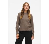 Strickpullover VILA "VINIKOLINA O-NECK L/S KNIT TOP - NOOS", Damen, Gr. M, falcon detail:melange, Strick, Feinstrick, Obermaterial: 97% Polyester, 3% Elasthan, meliert, modisch, regular fit, Rundhals,