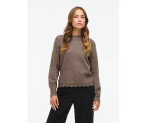 Strickpullover VILA "VINIKOLINA O-NECK L/S KNIT TOP - NOOS", Damen, Gr. M, falcon detail:melange, Strick, Obermaterial: 97% Polyester, 3% Elasthan, meliert, regular fit normal, Rundhals, Strickbündche