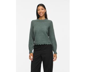 Strickpullover VILA "VINIKOLINA O-NECK L/S KNIT TOP - NOOS", Damen, Gr. S, grün (balsam grün detail:melange), Strick, Obermaterial: 97% Polyester, 3% Elasthan, meliert, regular fit normal, Rundhals, S