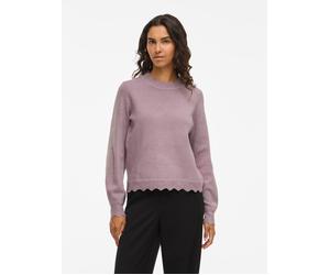 Strickpullover VILA "VINIKOLINA O-NECK L/S KNIT TOP - NOOS", Damen, Gr. XXL, toadstool detail:melange, Strick, Obermaterial: 97% Polyester, 3% Elasthan, meliert, regular fit normal, Rundhals, Rippbünd