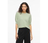 Strickpullover VILA "VIRIL 2/4 SLEEVE O-NECK KNIT TOP - NOOS", Damen, Gr. L, smoke grün detail:light melange, Strick, Obermaterial: 50% Viskose, 28% Polyester, 22% Nylon, meliert, regular fit normal,