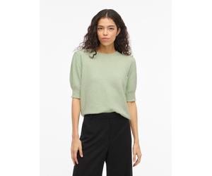Strickpullover VILA "VIRIL 2/4 SLEEVE O-NECK KNIT TOP - NOOS", Damen, Gr. L, smoke grün detail:light melange, Strick, Obermaterial: 50% Viskose, 28% Polyester, 22% Nylon, meliert, regular fit normal,