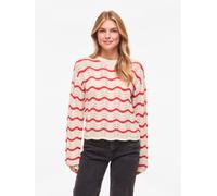 Strickpullover VILA "VIWAVE O-NECK LS POINTELLE KNIT TOP-NOOS", Damen, Gr. XS, beige (birch stripes:hibiscus), Strick, Obermaterial: 100% Baumwolle, gestreift, relaxed fit normal, Rundhals, Rippbündch