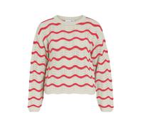 Strickpullover VILA "VIWAVE O-NECK LS POINTELLE KNIT TOP-NOOS", Damen, Gr. XXL, birch stripes:hibiscus, Strick, Obermaterial: 100% Baumwolle, gestreift, relaxed fit normal, Rundhals, Rippbündchen, Pul