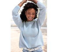 Strickpullover VIVANCE "aus reiner Baumwolle mit Rippstrickmuster", Damen, Gr. 40/42, blau (hellblau), Rippstrick, Obermaterial: 100% Baumwolle, unifarben, figurumspielend hüftlang, Rundhals, Pullover