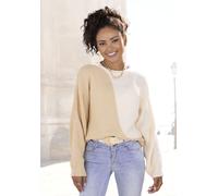 Strickpullover VIVANCE, Damen, Gr. 40/42, beige (beige, sand), Rippstrick, Obermaterial: 100% Polyacryl, Colorblocking, figurumspielend hüftlang, Rundhals, Fledermausärmel gerader Abschluss, Pullover