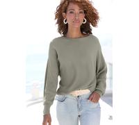 Strickpullover VIVANCE Gr. 44/46, grün (khaki), Damen, Rippstrick, Obermaterial: 80% Viskose, 20% Polyamid, unifarben, Pullover, mit U-Boot-Ausschnitt, Fledermausärmel, Streifenoptik, Oversize (822849