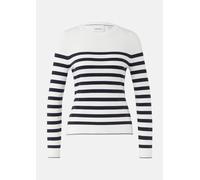 Strickpullover COMMA, Damen, Gr. 44, weiß (weiß stripe), Strick, Obermaterial: 80% Viskose, 20% Polyamid, gestreift, casual, regular fit taillenbedeckt, Rundhals, Langarm Bündchen, Pullover, mit Strei