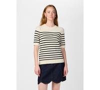 Strickpullover Y.A.S "YASLENA SS KNIT PULLOVER S. NOOS", Damen, Gr. M (38), beige (birch stripes:schwarz stripes), Strick, Obermaterial: 75% Viskose, 25% Nylon, gestreift, regular fit normal, Rundhals