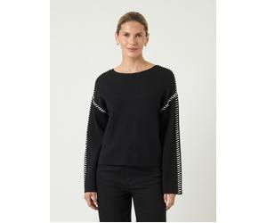 Strickpullover Y.A.S "YASSTITCHA LS KNIT PULLOVER S. NOOS", Damen, Gr. XS, schwarz, Strick, Obermaterial: 50% Viskose, 28% Nylon, 22% Polyester, unifarben mit Farbeinsatz, oversize normal, Rundhals, P