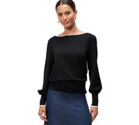 Strickpullover ZERO "Damen mit Kontrastpaspel", Damen, Gr. 42, schwarz (patch schwarzcream), Strick, Obermaterial: 80% Viskose, 20% Polyester, unifarben, figurbetont normal, U-Boot-Ausschnitt, weit Bü